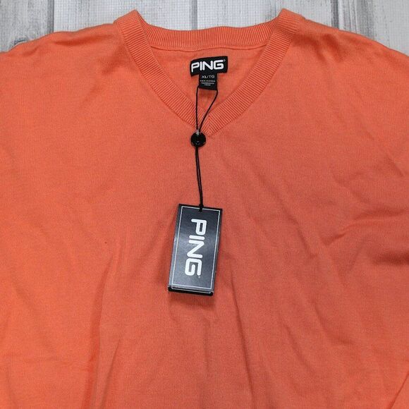 NEW Ping Golf Mens Clubhouse V-neck Sweater - Orange XL - Picture 2 of 7